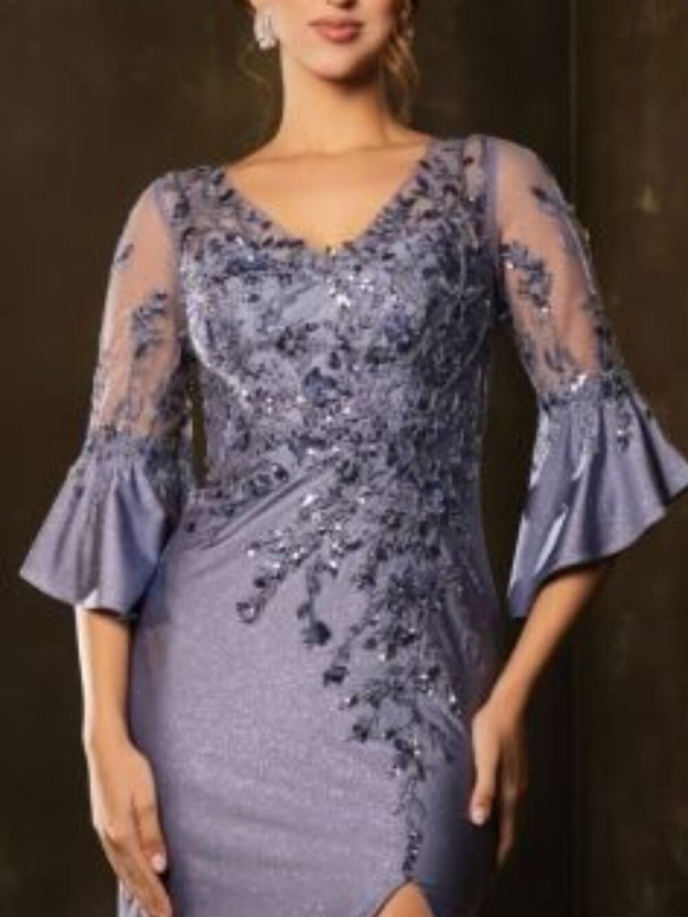 BLUE FORMAL DRESS. ROSE GOLD MOTHER OF BRIDE PLUS SIZE SLEEVES BLACK SHEATH FIT - Picture 2 of 7